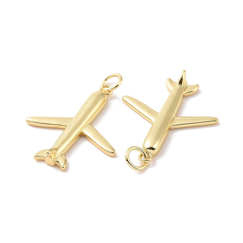 Avión, Brass, Enchapado 18k, Charm y Pendant