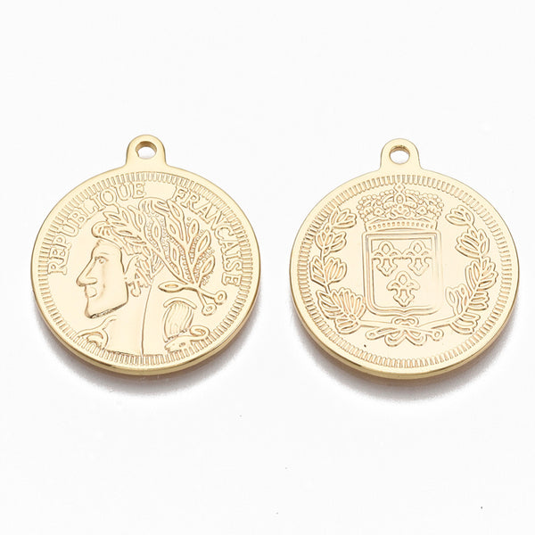 Moneda, Brass, Enchapado 18k, Charm y Pendant