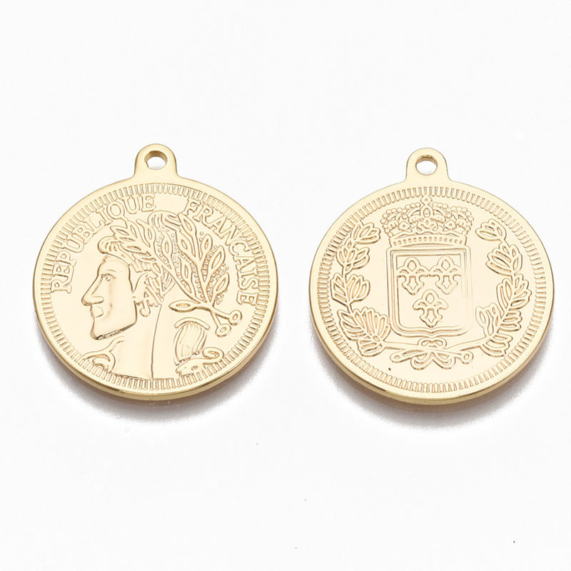 Moneda, Brass, Enchapado 18k, Charm y Pendant