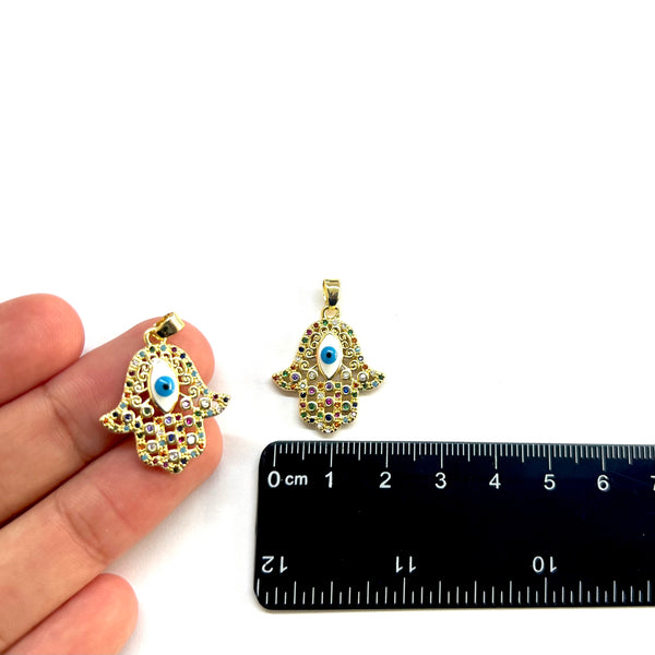 Mano de Hamsa, Fatima, Ojo, Brass, Enchapado 18k, Charm y Pendant