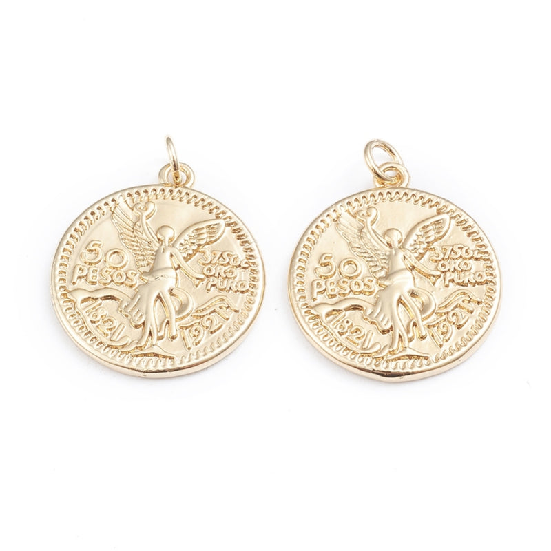 Moneda, Angel, Brass, Enchapado 18k, Charm y Pendant