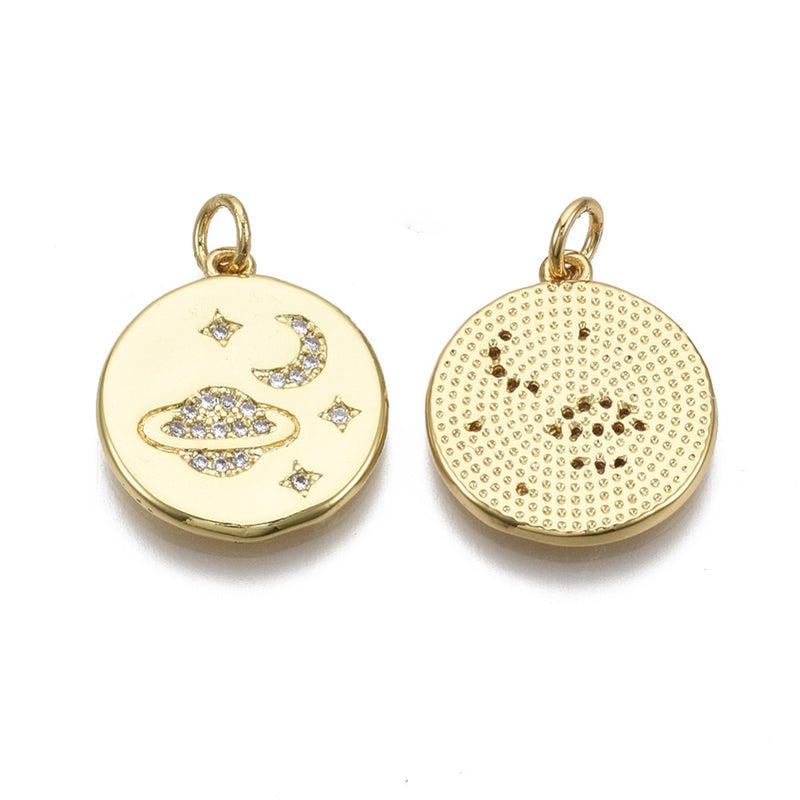 Planeta, Luna, Brass, Enchapado 18k, Charm y Pendant