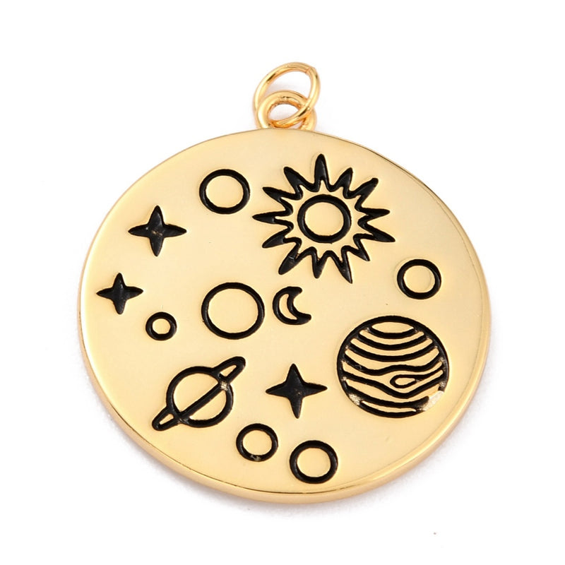 Planeta, Estrella, Brass, Enamel, Enchapado 18k, Charm y Pendant