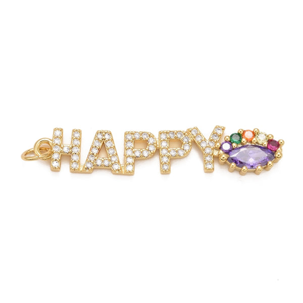 Happy, Ojo, Brass, Enchapado 18k, Charm y Pendant