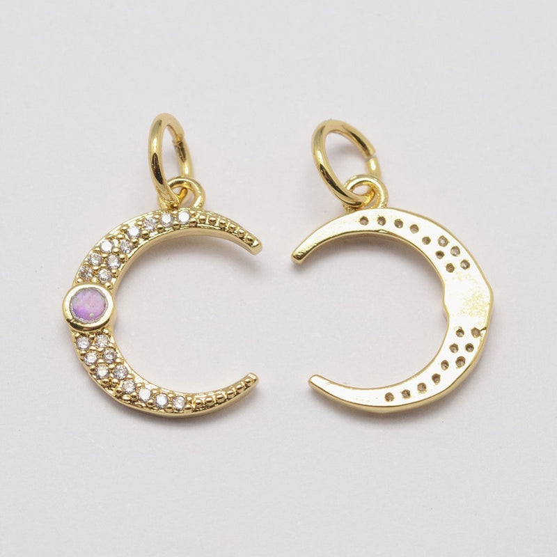 Luna, Rhinestone, Brass, Enchapado 18k, Charm y Pendant