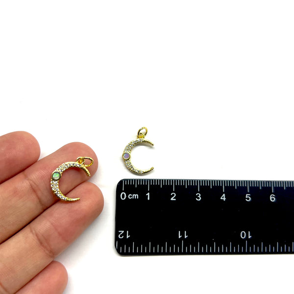 Luna, Rhinestone, Brass, Enchapado 18k, Charm y Pendant