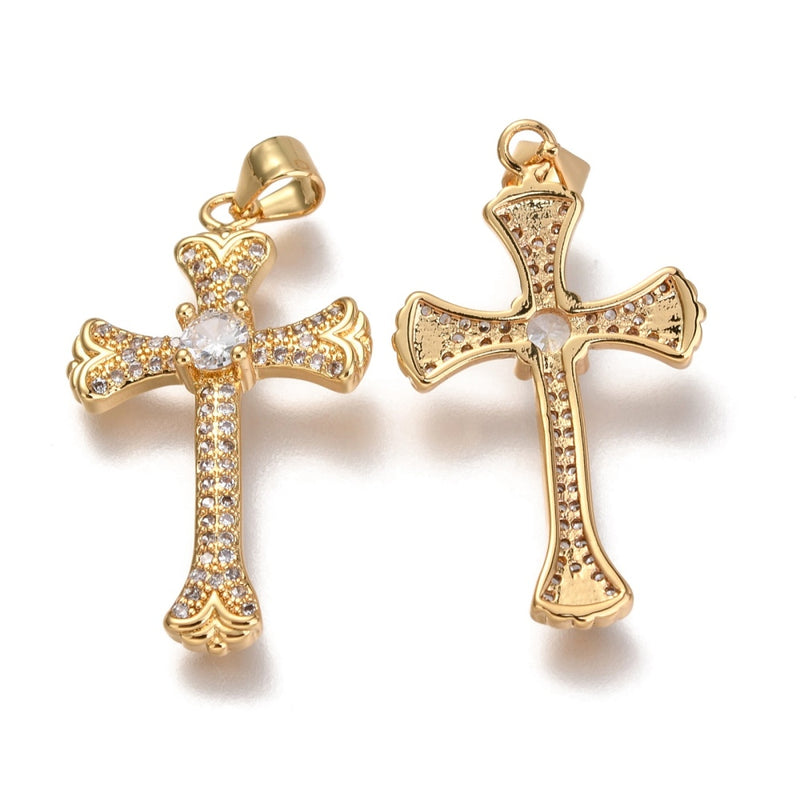 Cruz, Brass Enchapado 18k, Charm y Pendant