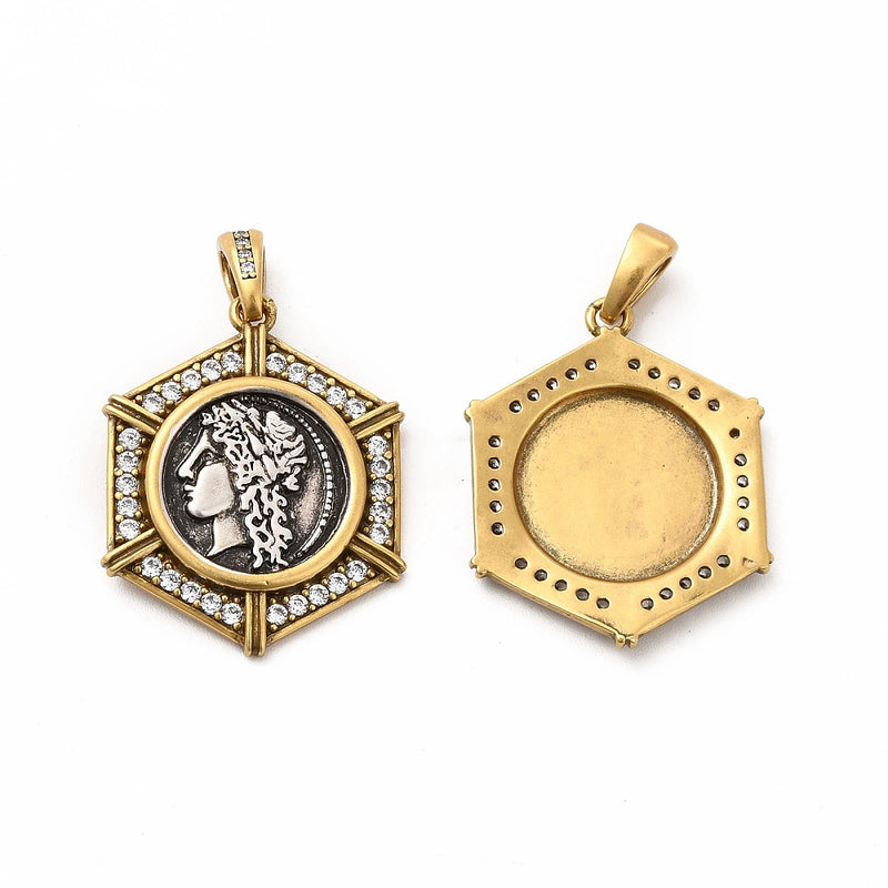 Moneda de Grecia, Antigua, Brass, Enchapado 18k, Charm y Pendant