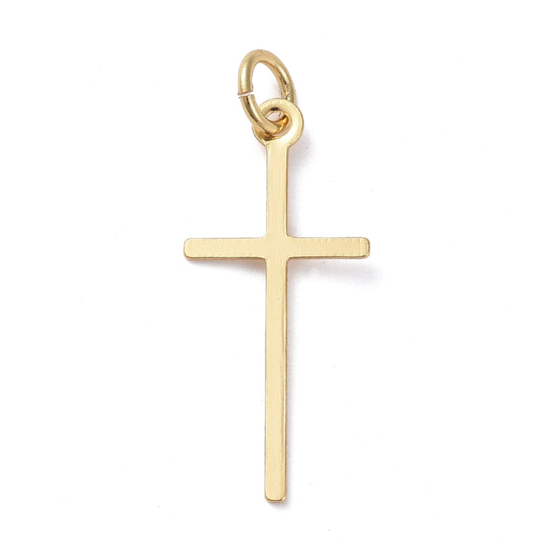 Cruz, Brass, Enchapado 18k, Charm y Pendant