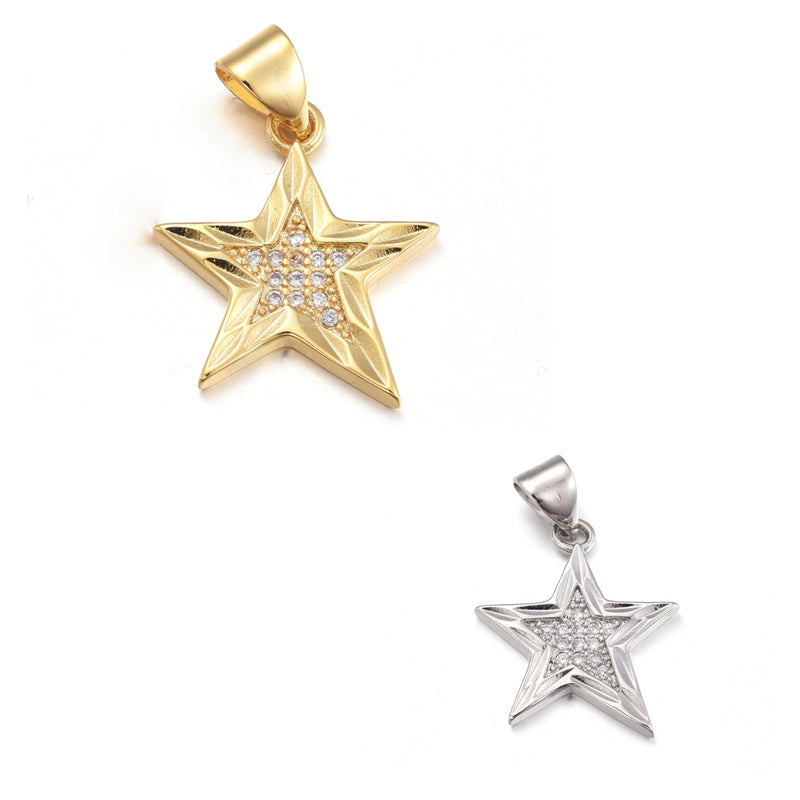 Estrella, Brass, Enchapado, Charm y Pendant