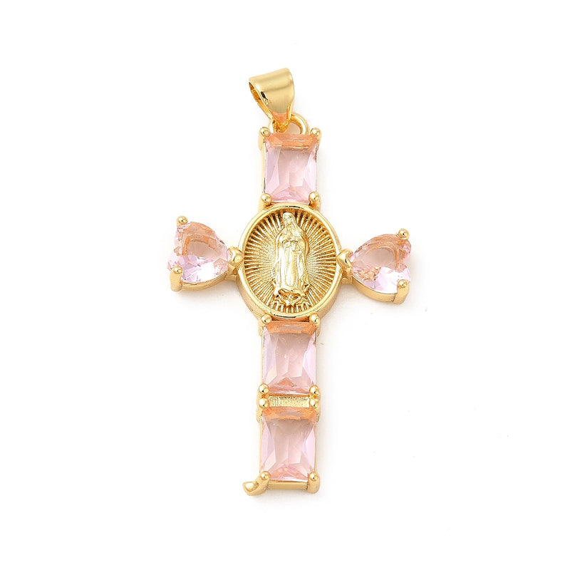 Cruz, Virgen, Brass, Enchapado 18k, Charm y Pendant