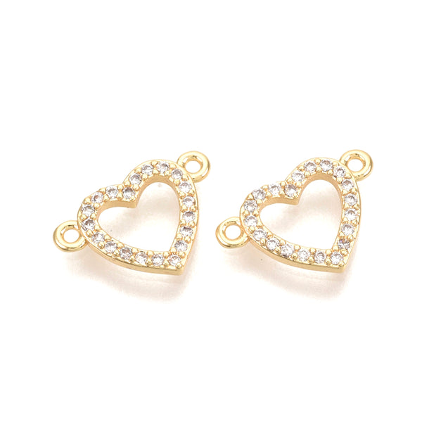 Corazón, Enchapado 18k, Rhinestone, Conector