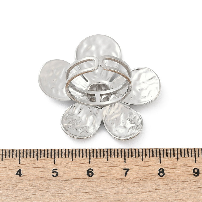 Flor, Sortija Ajustable, Stainless Steel