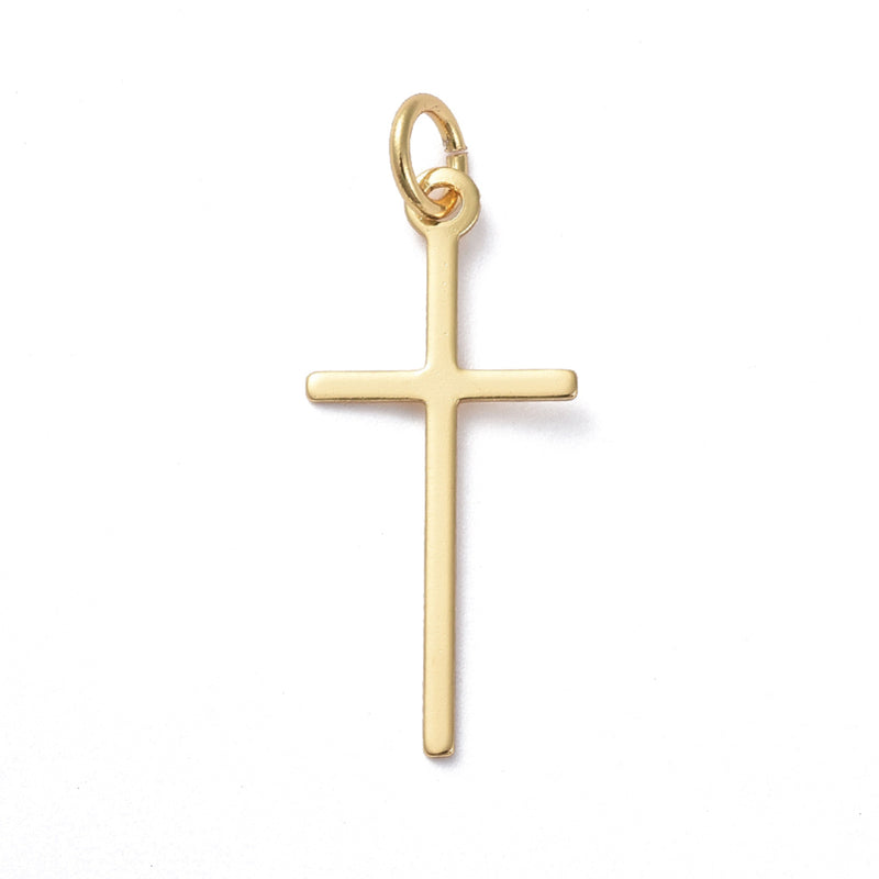 Cruz, Brass, Enchapado 18k, Charm y Pendant