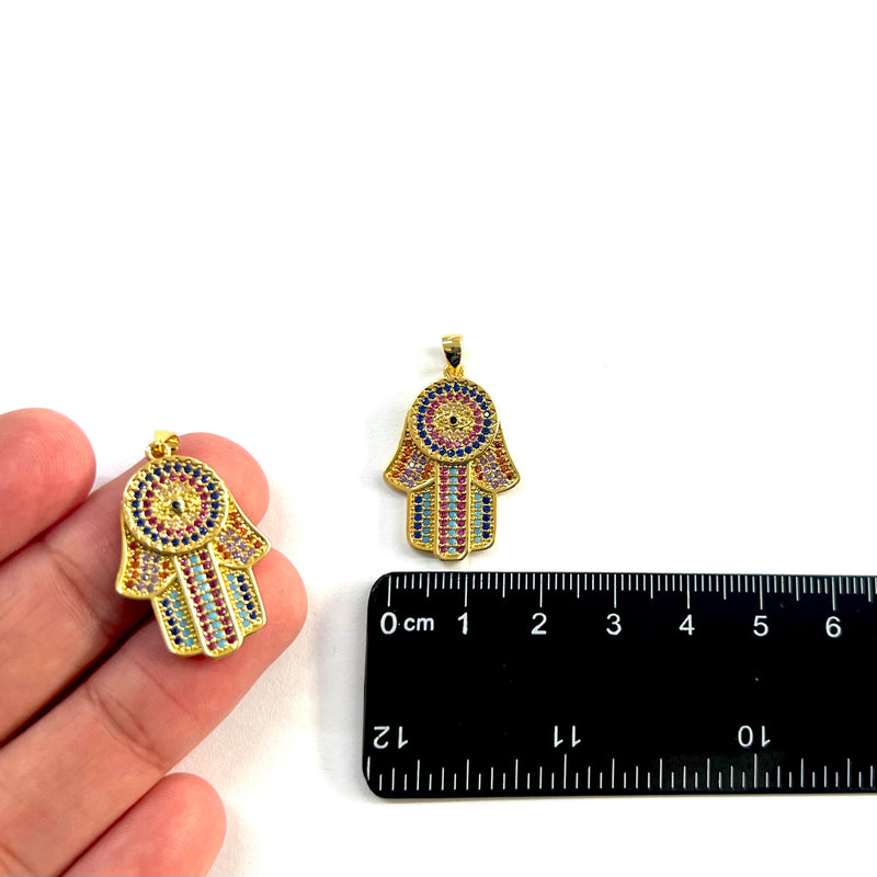 Mano de Hamsa, Fatima, Ojo, Brass, Enchapado 18k, Charm y Pendant