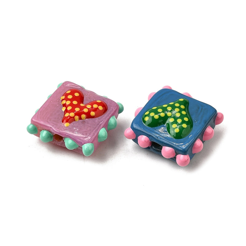 Flor, Corazón, Cuadrado, Cristal, Lampwork, Beads