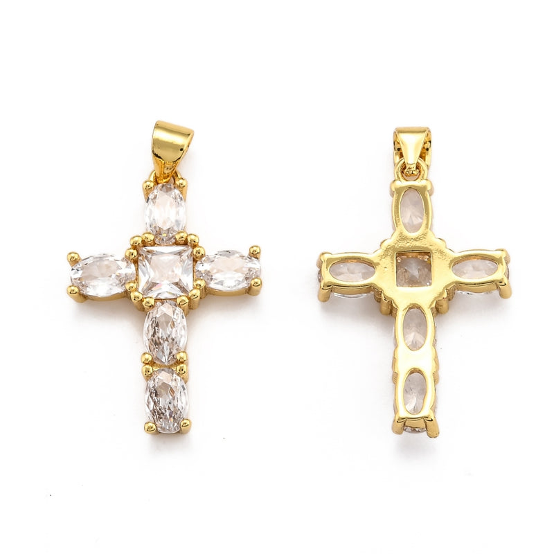 Cruz, Brass, Enchapado 18k, Charm y Pendant