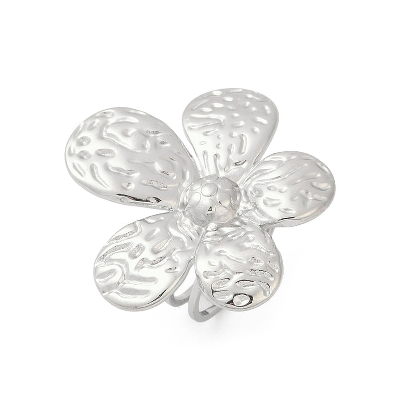 Flor, Sortija Ajustable, Stainless Steel