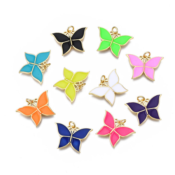 Mariposa, Brass, Enchapado 16k, Enamel, Charm y Pendant