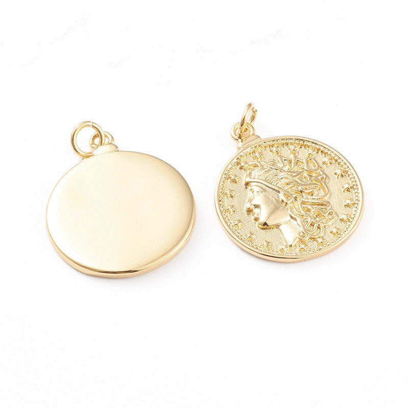 Moneda, Brass, Enchapado 18k, Charm y Pendant