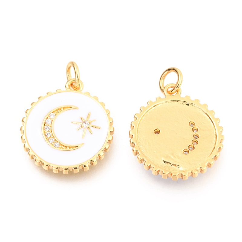 Luna, Estrella, Brass, Enchapado 18k, Charm y Pendant