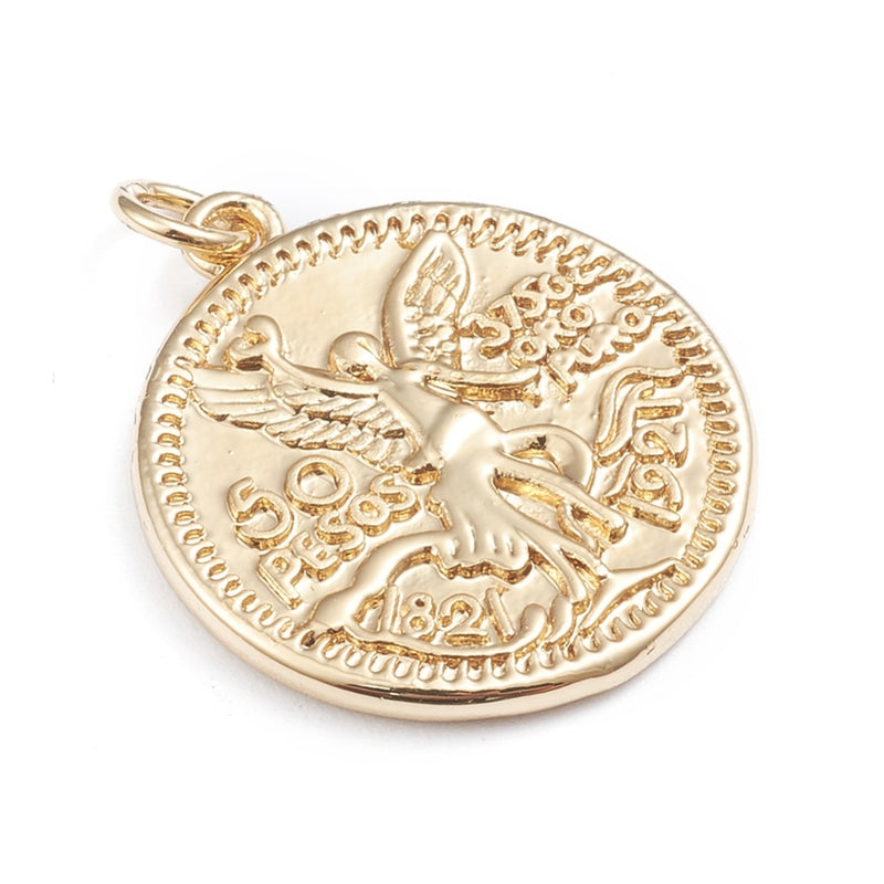 Moneda, Angel, Brass, Enchapado 18k, Charm y Pendant