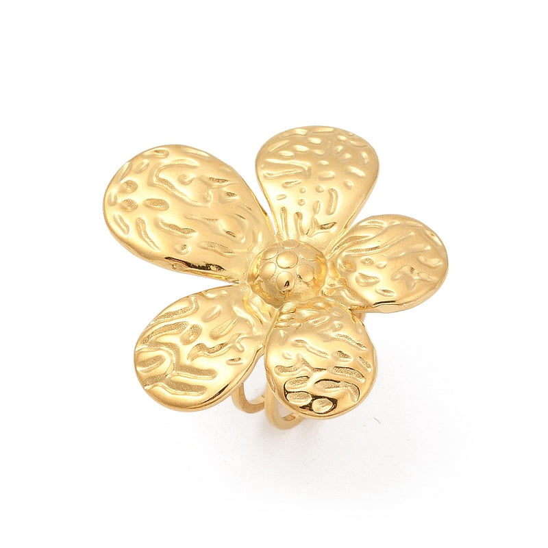 Flor, Sortija Ajustable, Stainless Steel