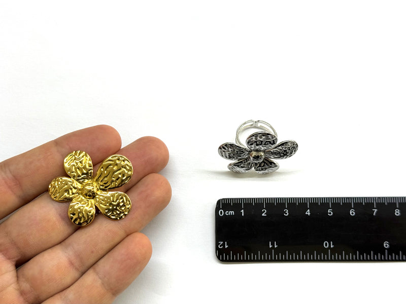 Flor, Sortija Ajustable, Stainless Steel