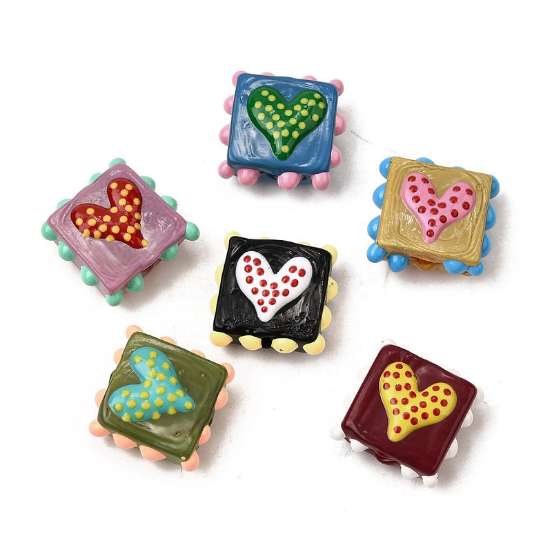 Flor, Corazón, Cuadrado, Cristal, Lampwork, Beads