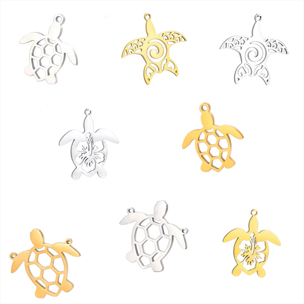 Carey, Tortuga, Stainless Steel, Charm y Pendant