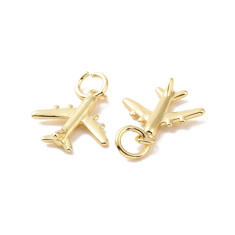 Avión, Brass, Enchapado 18k, Charm y Pendant