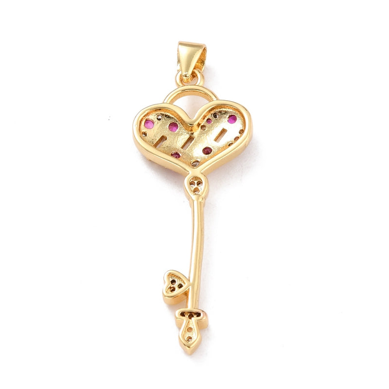 Llave, Corazón, Brass, Enchapado 18k, Charm y Pendant