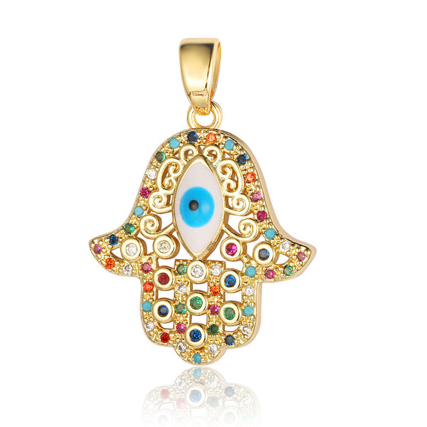 Mano de Hamsa, Fatima, Ojo, Brass, Enchapado 18k, Charm y Pendant