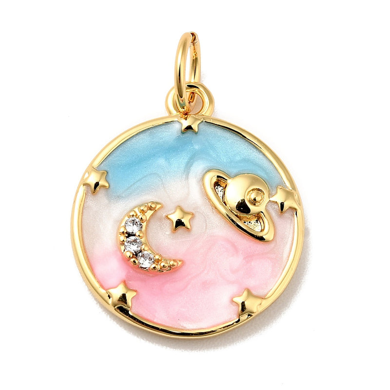 Planeta, Luna, Brass, Enchapado 18k, Charm y Pendant