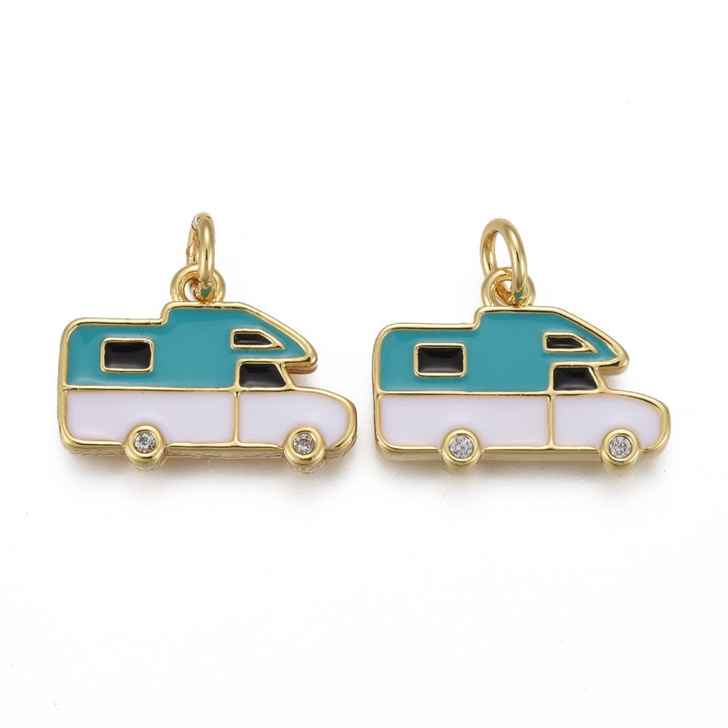 Guagua, Camping Van, Brass, Enchapado 18k, Charm y Pendant