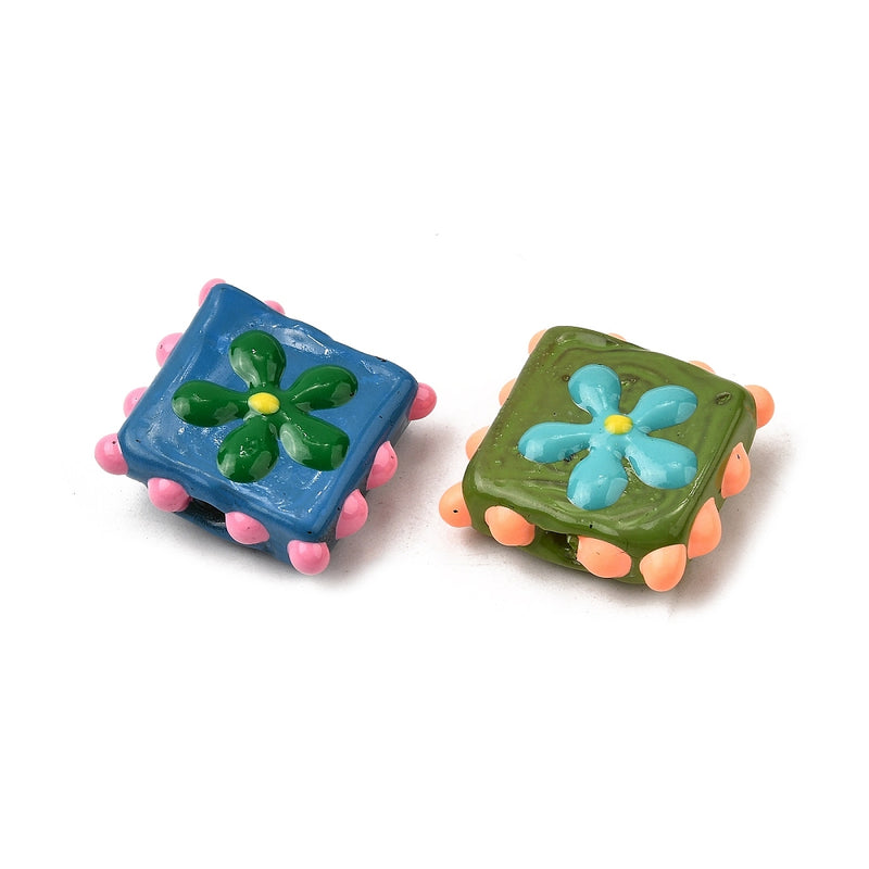 Flor, Corazón, Cuadrado, Cristal, Lampwork, Beads