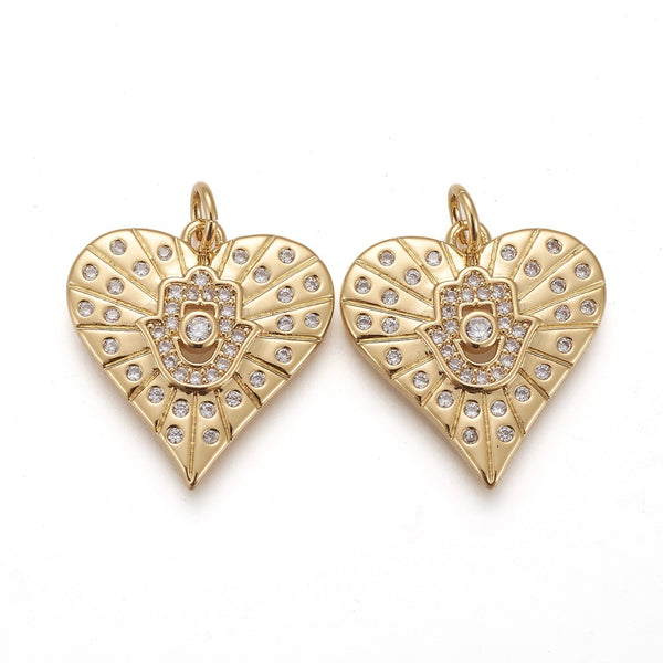 Corazón, Mano de Hamsa, Fatima, Ojo, Brass, Enchapado 18k, Charm y Pendant