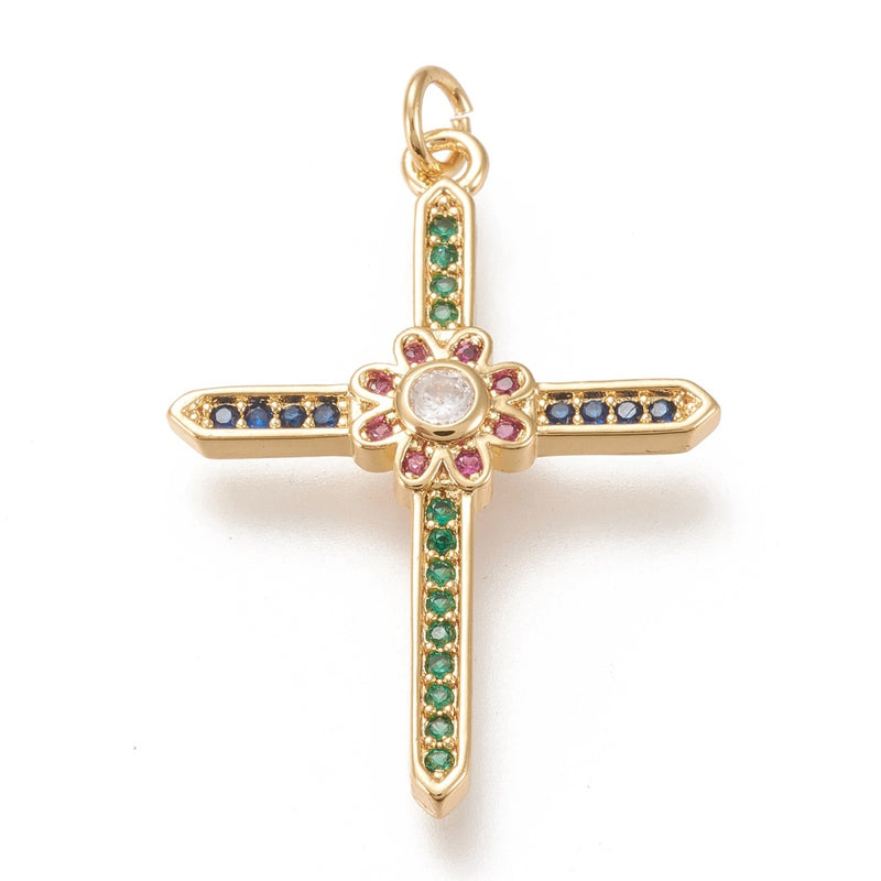 Cruz, Brass, Enchapado 18k, Charm y Pendant