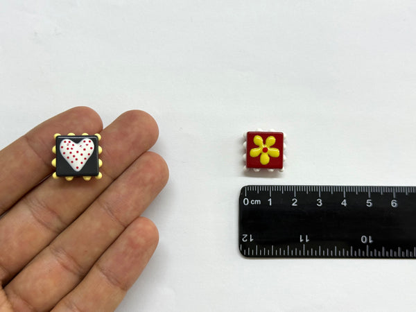 Flor, Corazón, Cuadrado, Cristal, Lampwork, Beads