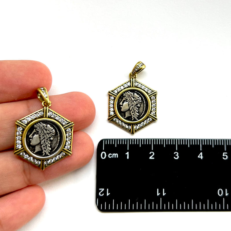 Moneda de Grecia, Antigua, Brass, Enchapado 18k, Charm y Pendant