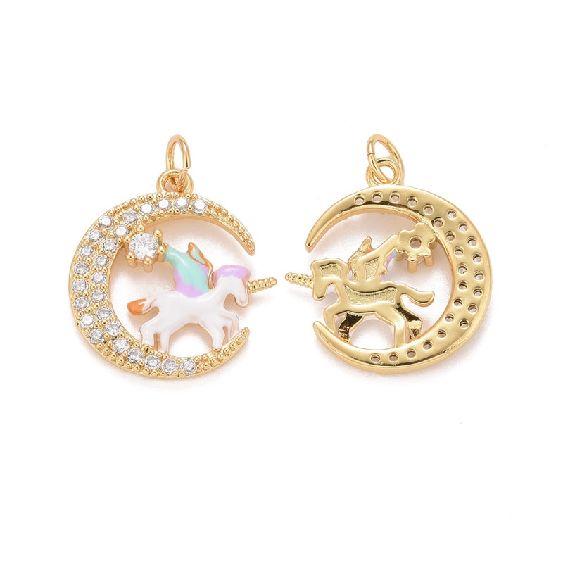 Luna, Unicornio, Brass, Enchapado 18k, Charm y Pendant