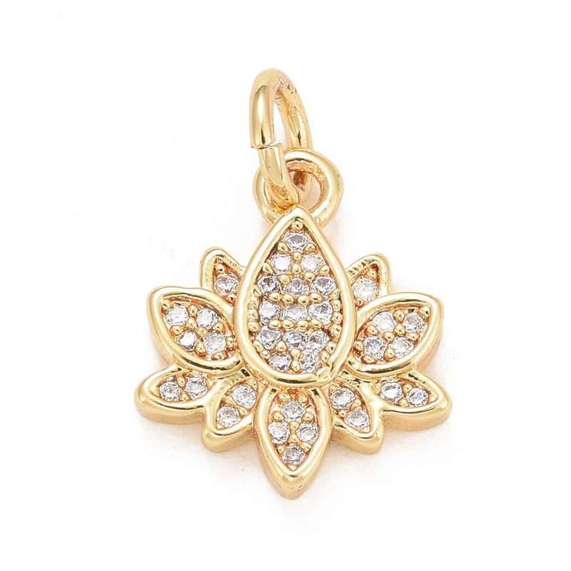 Flor de Loto, Brass, Enchapado 24k, Charm y Pendant