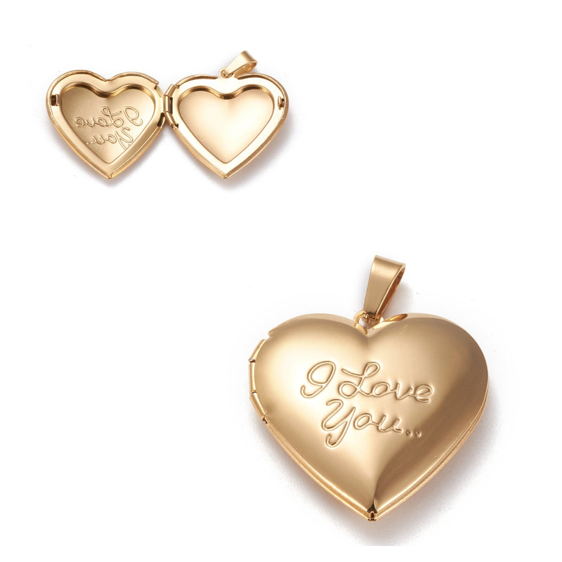 Corazón, Relicario Para Colocar Foto, “I Love You”, Stainless Steel, Charm y Pendant