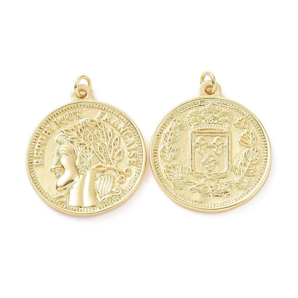 Moneda, Brass, Enchapado 18k, Charm y Pendant