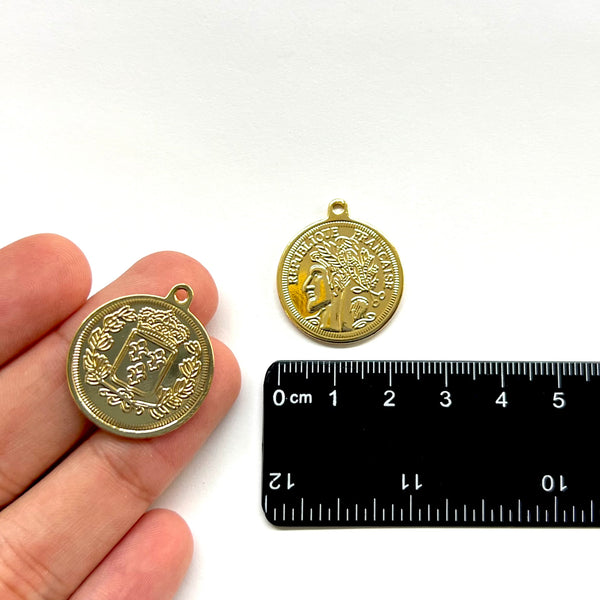 Moneda, Brass, Enchapado 18k, Charm y Pendant