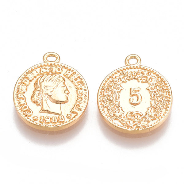 Moneda, 5, Brass, Enchapado 18k, Charm y Pendant