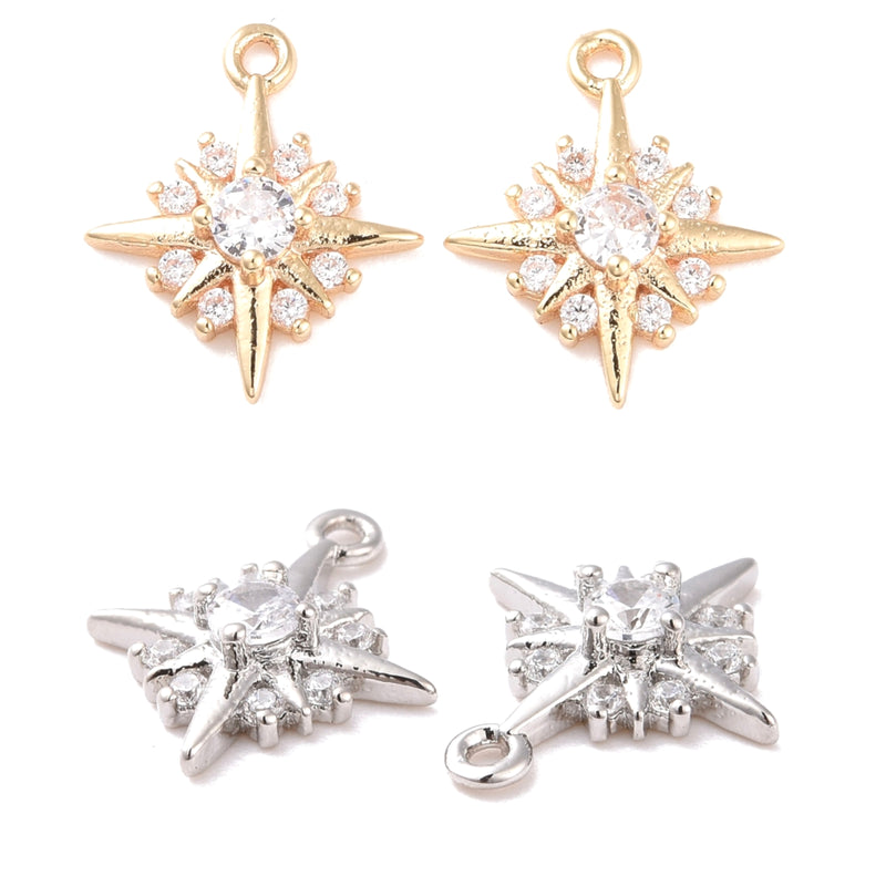 Estrella, Enchapado 14k, Rhinestone, Charm