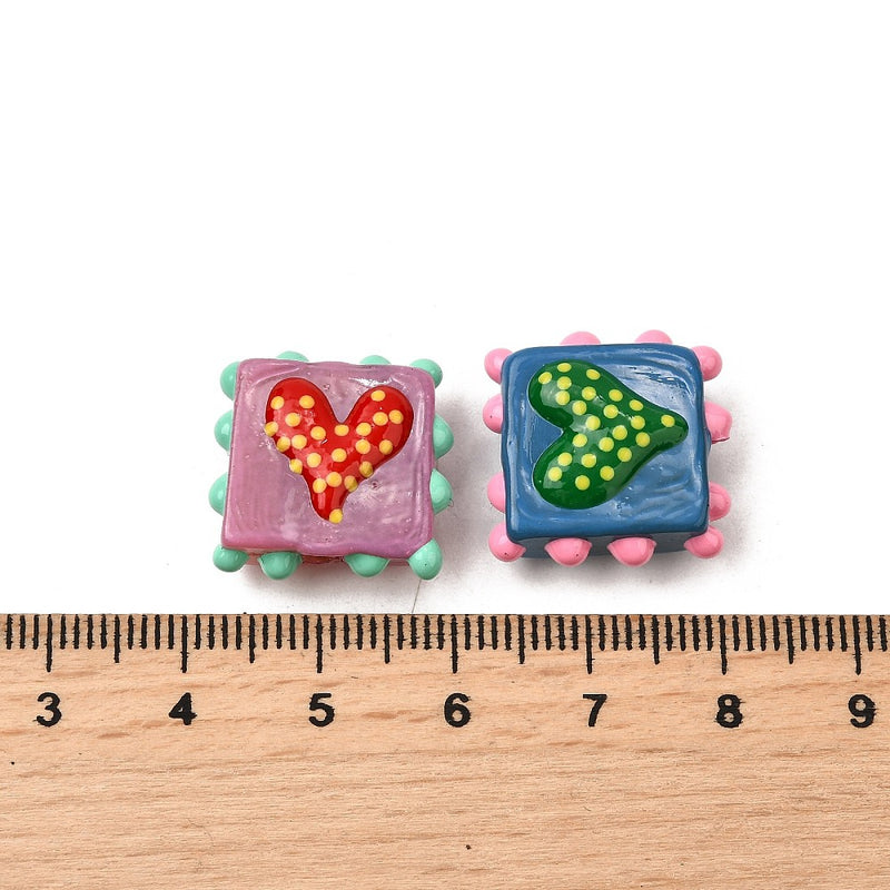 Flor, Corazón, Cuadrado, Cristal, Lampwork, Beads