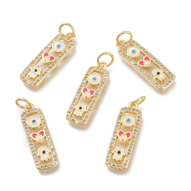 Mano de Hamsa, Fatima, Ojo, Corazón, Brass, Enchapado 18k, Charm y Pendant