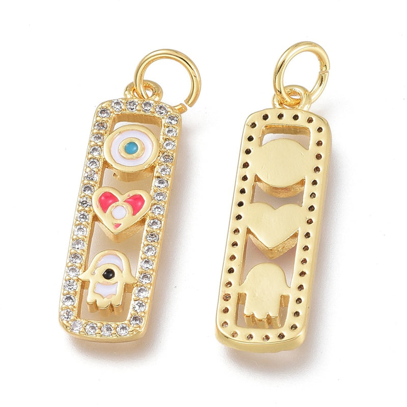 Mano de Hamsa, Fatima, Ojo, Corazón, Brass, Enchapado 18k, Charm y Pendant